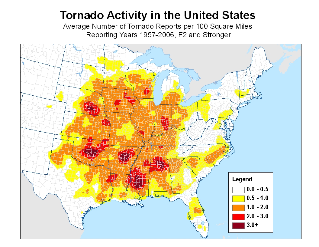 Карта торнадо в сша